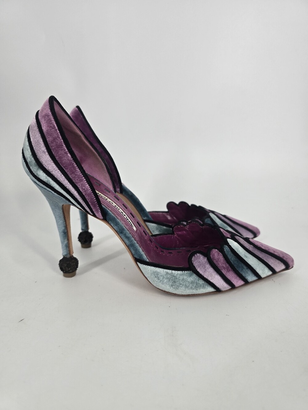 Manolo Blahnik Egipane Suede Purple Blue Pumps 2017 Point Toe Size 37